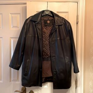 Mens Andrew Marc black leather jacket with removable liner